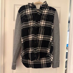 Hollister Black and Gray Plaid Shirt Jacket